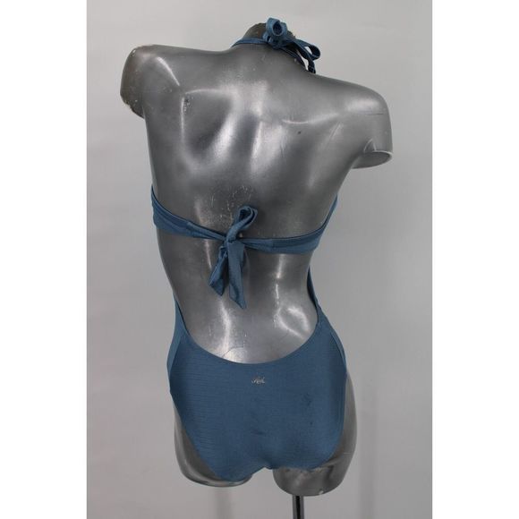 HEAT SHINY BLUE ONE PIECE M STRAPPY SWIMSUIT WOMENS OPEN BACK - Picture 5 of 11